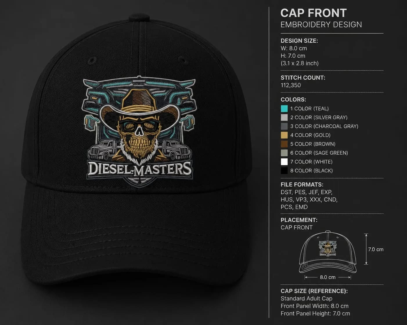 Embroidered cap front logo with 3D puff detailing